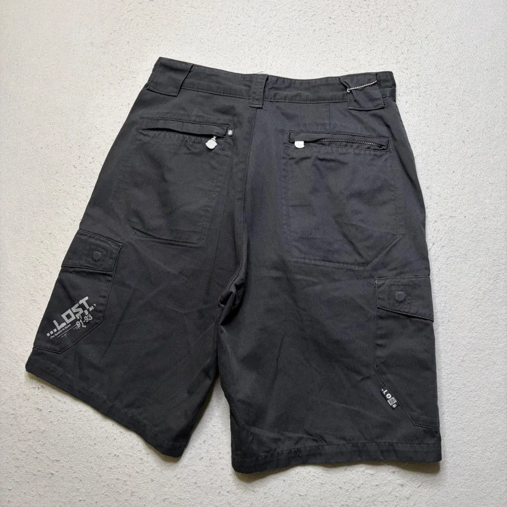 Lost Enterprises Cargo Shorts Mens 32 Black Y2K Skate The System Is Down Graphic